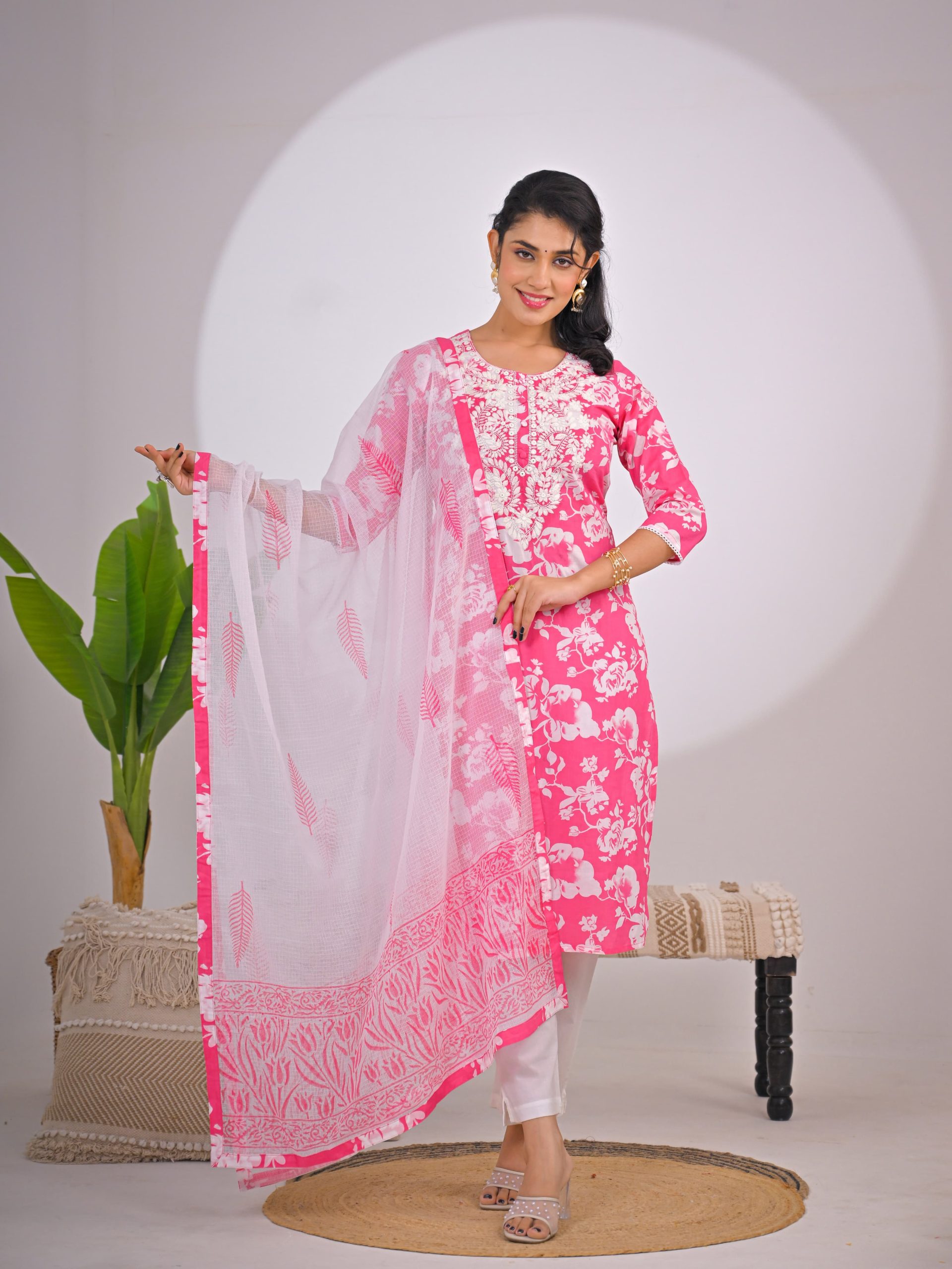 Designer cotton kurti,paint with rich dupatta.