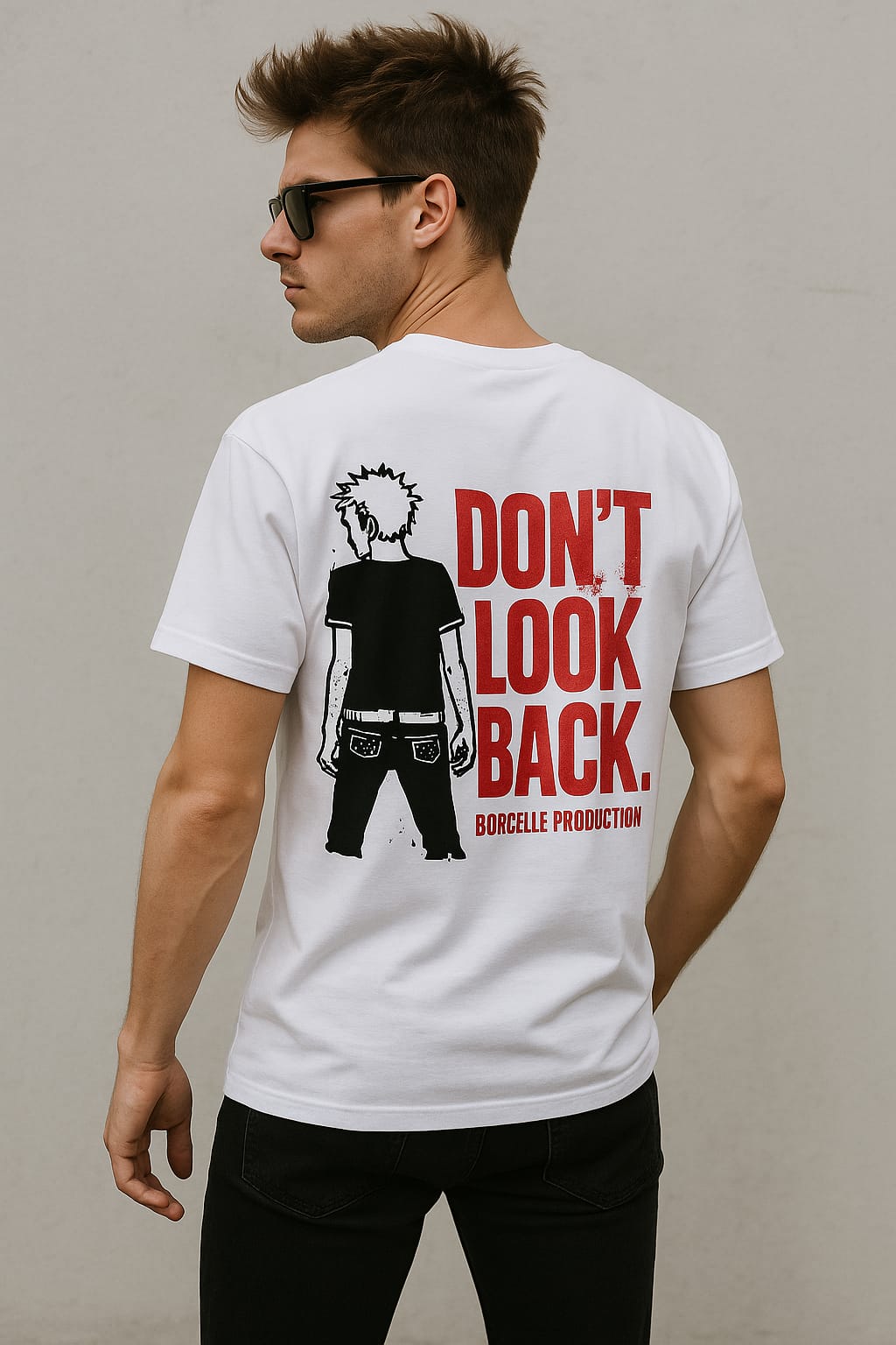 Men round neck cotton blend oversized white printed t shirt.