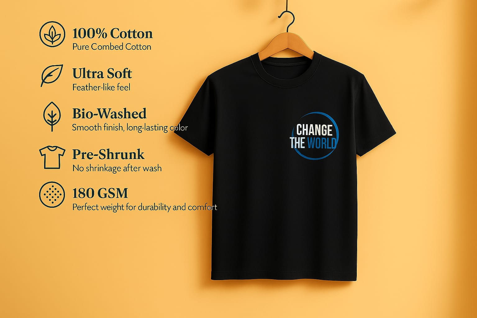 Men round neck oversized cotton blend DTF print black t shirt. - Image 6