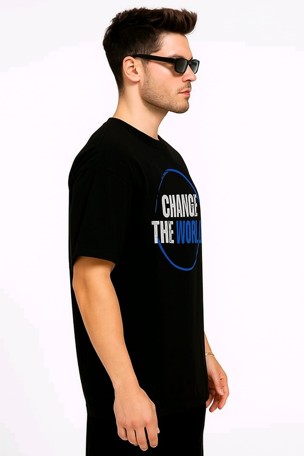 Men round neck oversized cotton blend DTF print black t shirt. - Image 4