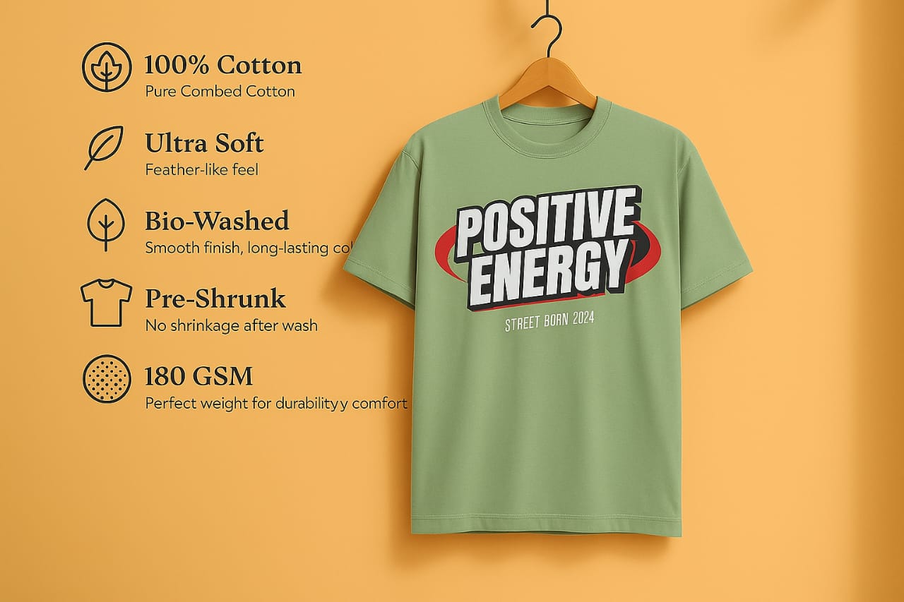 Men round neck oversized olive green printed t shirt. - Image 3