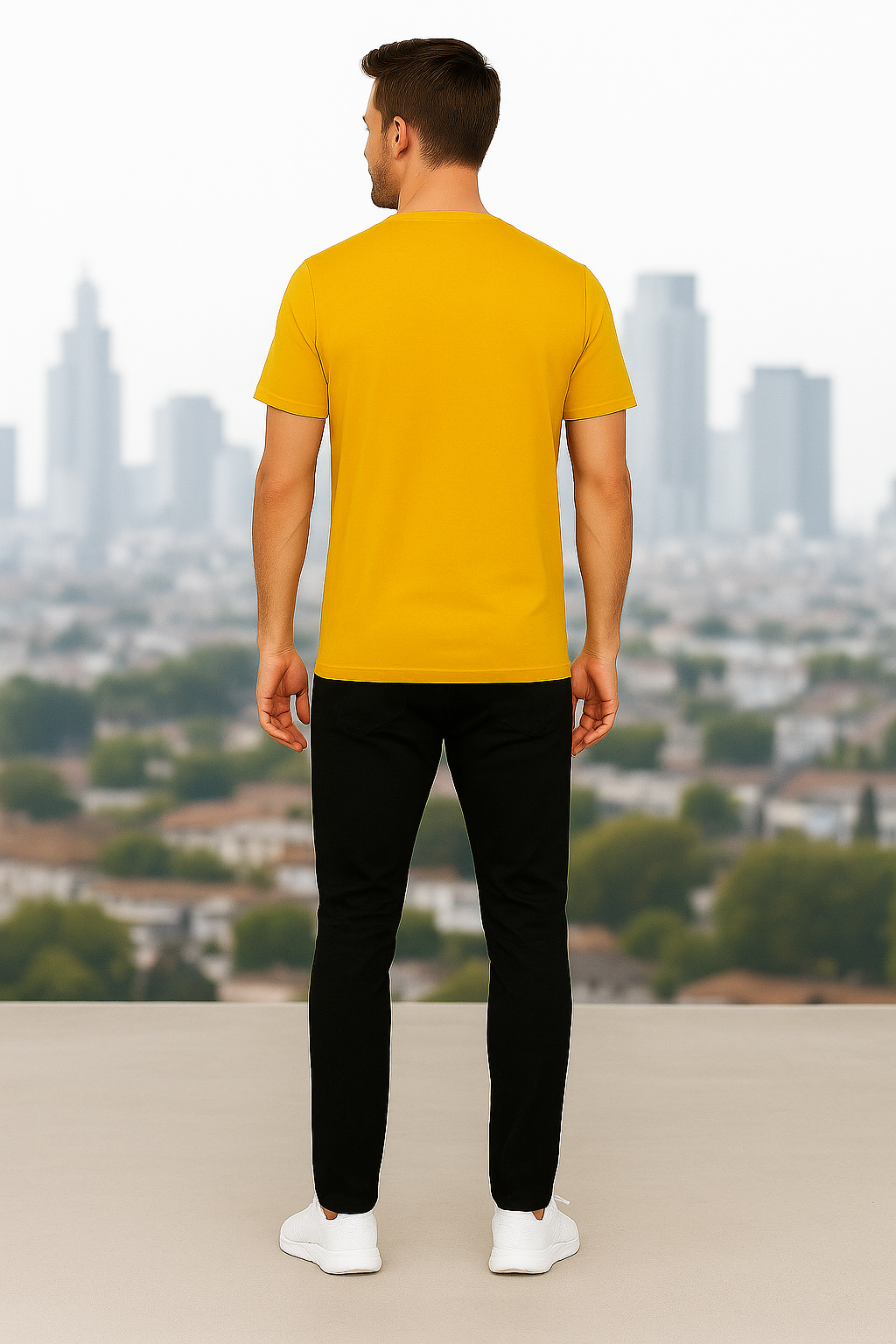 Men round neck regular fit 100% premium cotton Bio-washed mustard yellow t shirt. - Image 4