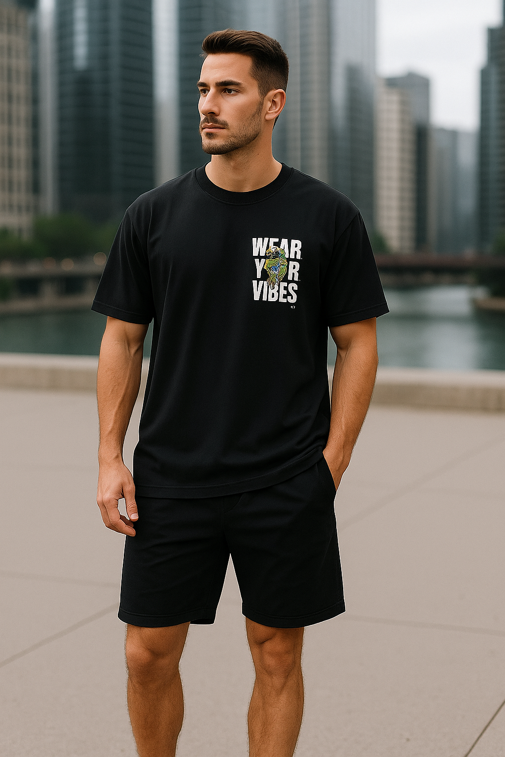 Men round neck oversized cotton blend black DTF printed t shirt. - Image 2