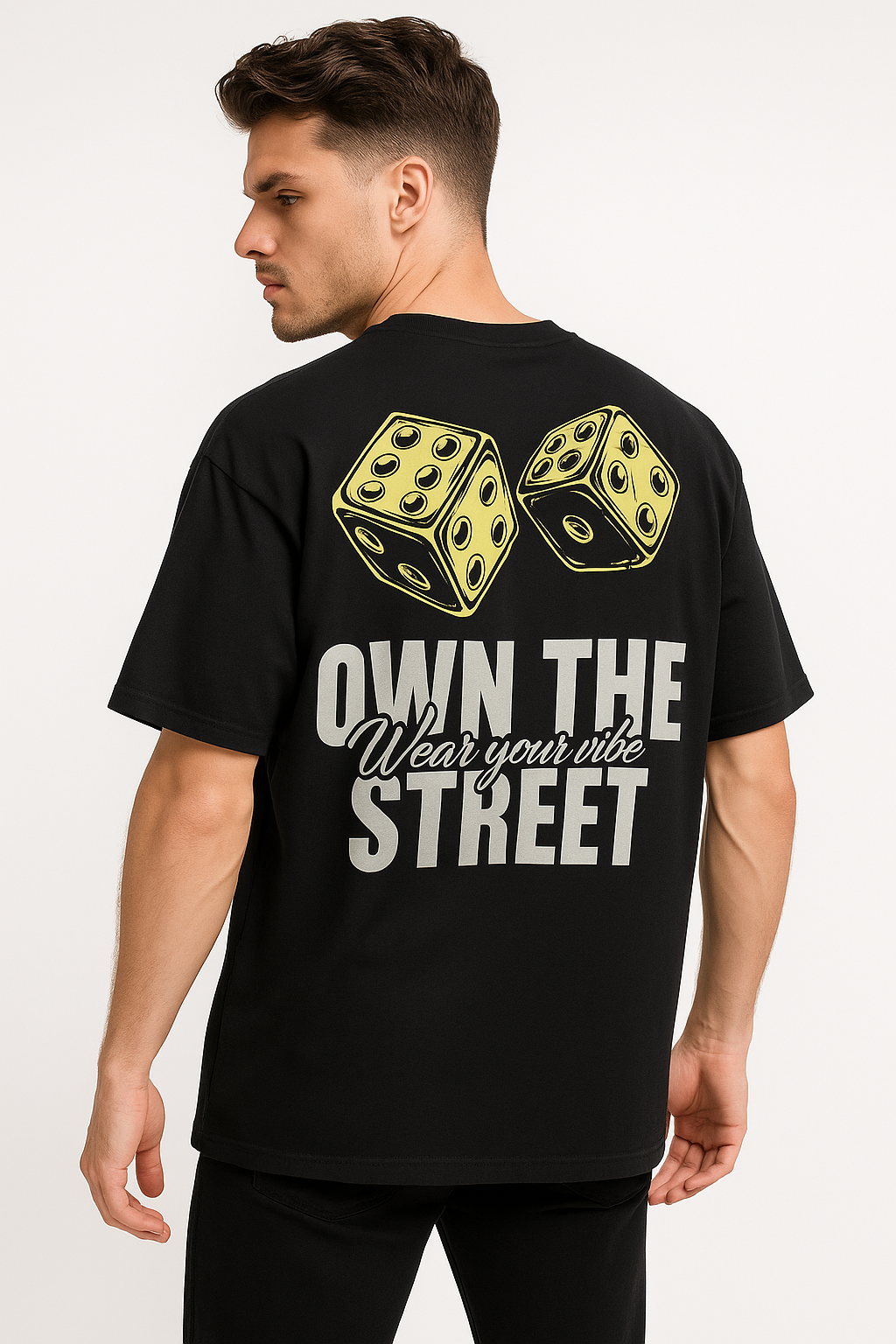 Men round neck oversized cotton blend DTF print black t shirt. - Image 4