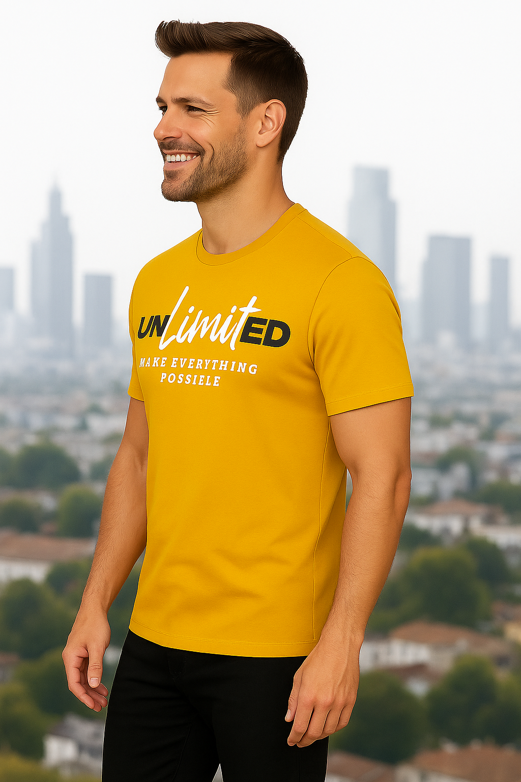 Men round neck regular fit 100% premium cotton Bio-washed mustard yellow t shirt. - Image 2