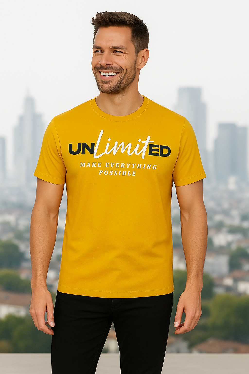 Men round neck regular fit 100% premium cotton Bio-washed mustard yellow t shirt.