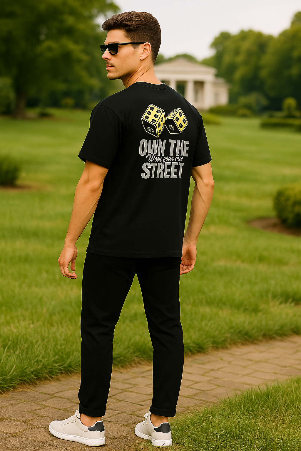 Men round neck oversized cotton blend DTF print black t shirt. - Image 2