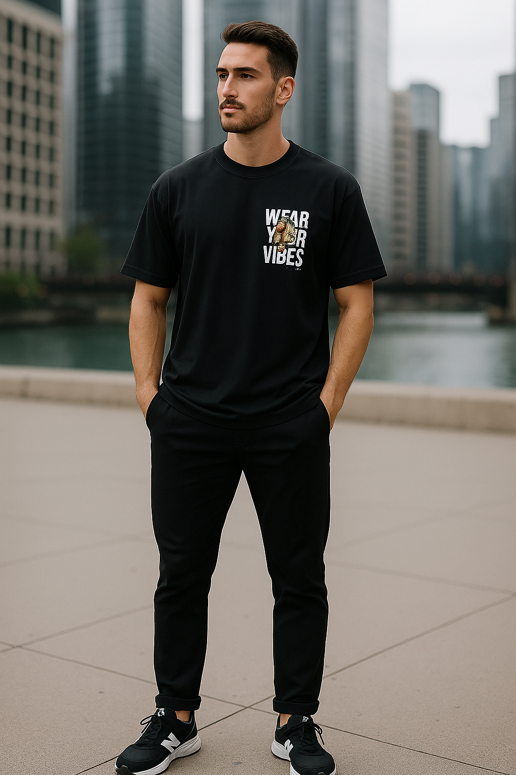 Men round neck oversized cotton blend black DTF printed t shirt. - Image 3