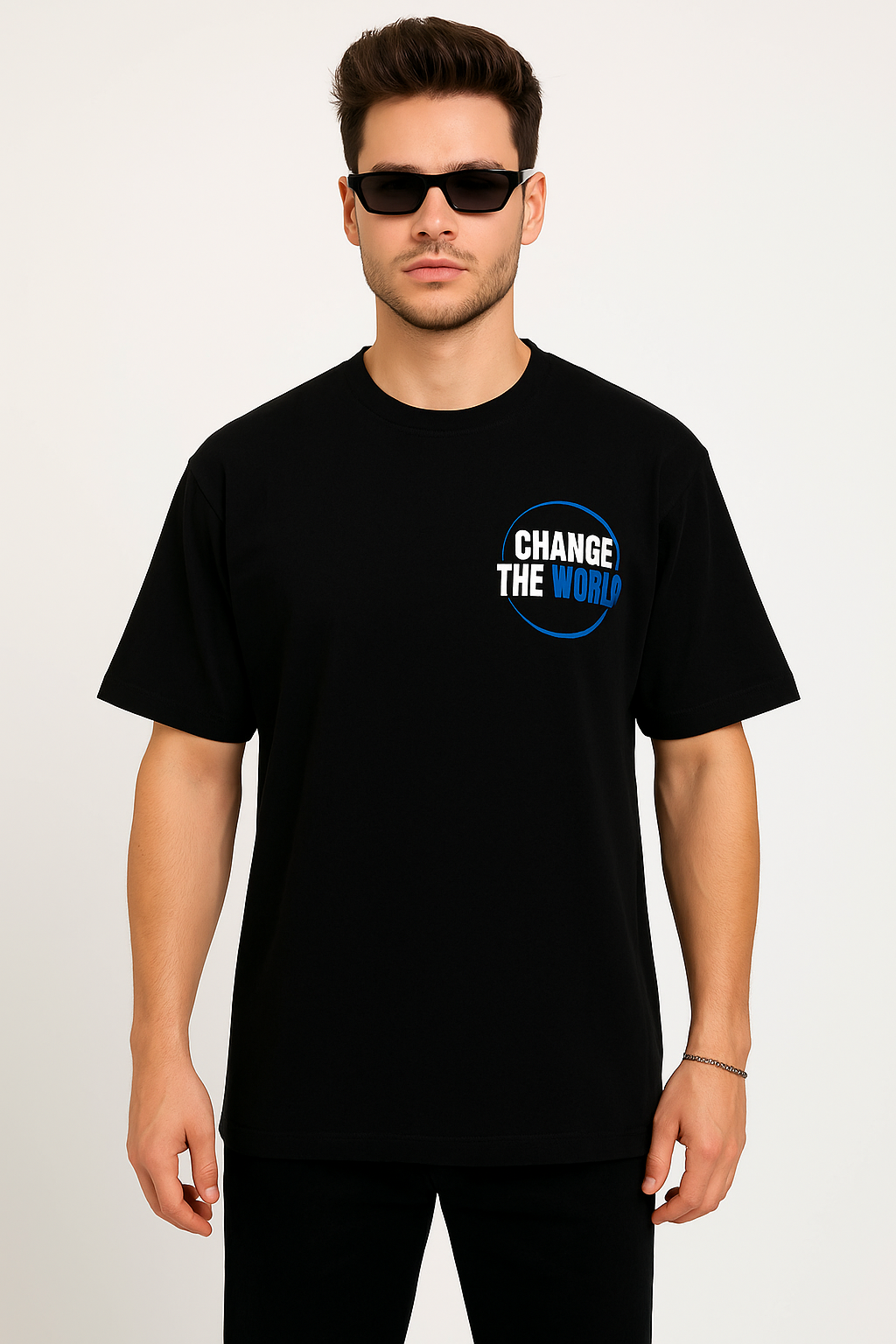 Men round neck oversized cotton blend DTF print black t shirt. - Image 2