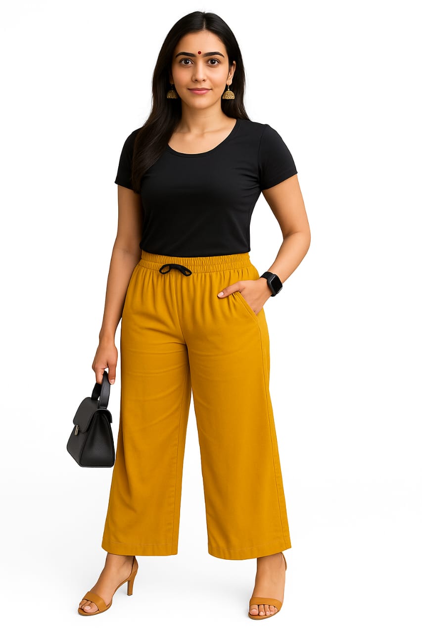 Mustard Yellow Rayon palazzo with side pocket