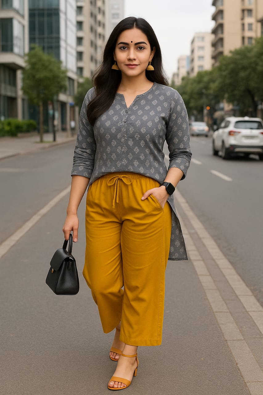 Mustard Yellow Rayon palazzo with side pocket - Image 3