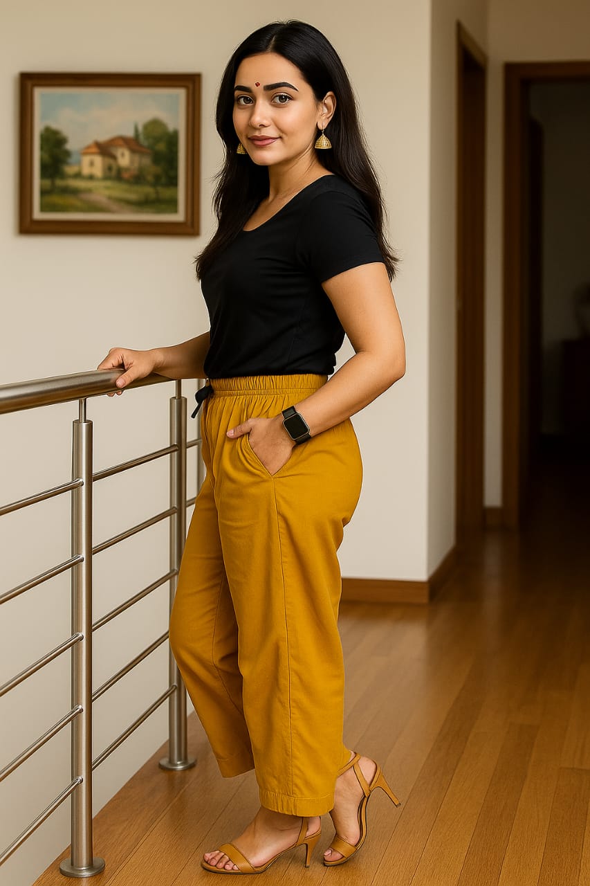 Mustard Yellow Rayon palazzo with side pocket - Image 2