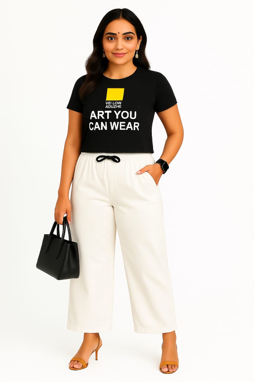 White plane plazo with side pocket.