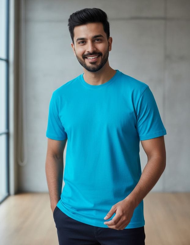 Mint Blue Solid colour 100% cotton Regular fit t-shirt - Image 3