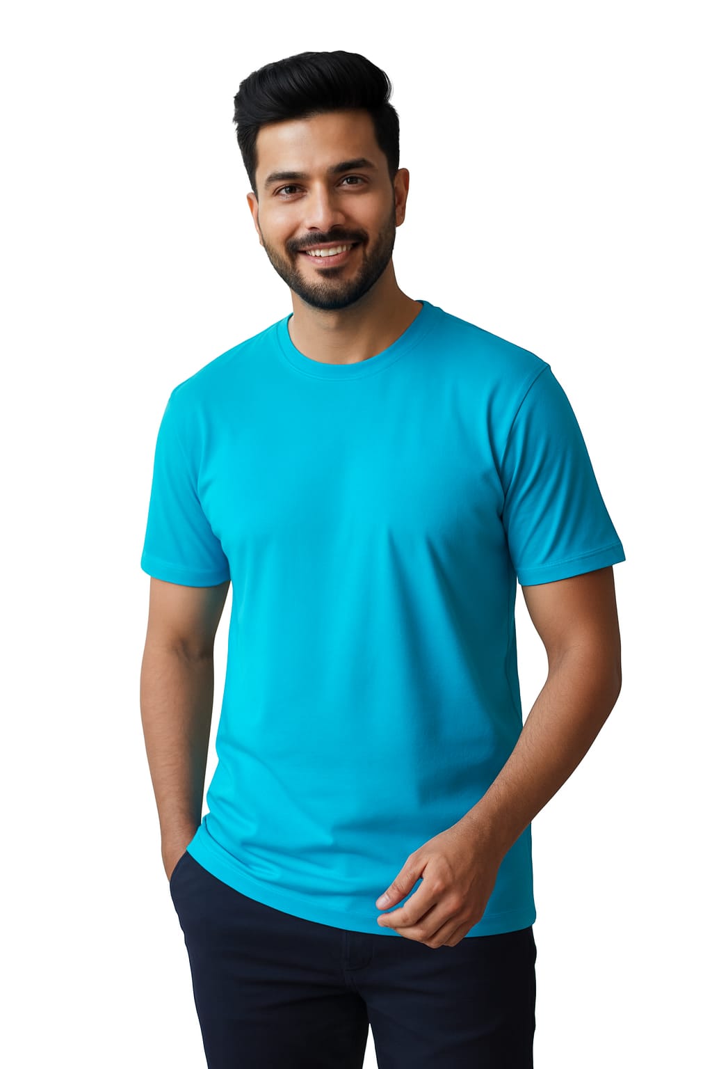 Mint Blue Solid colour 100% cotton Regular fit t-shirt