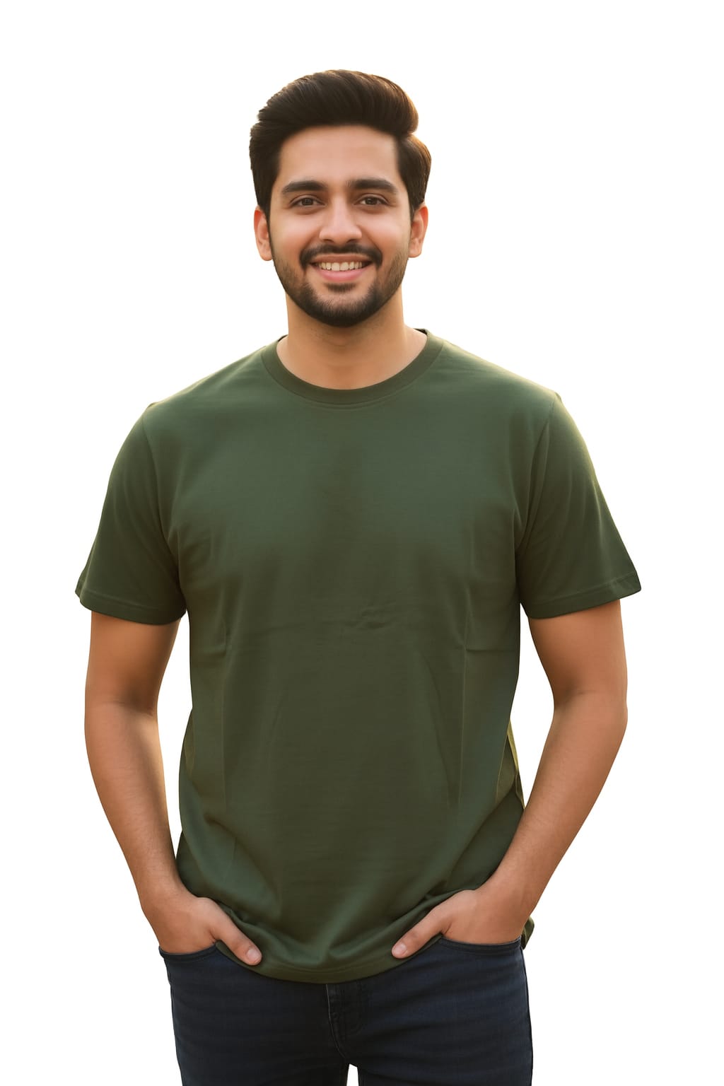 Olive Green solid colour 100% cotton regular fit t shirt.